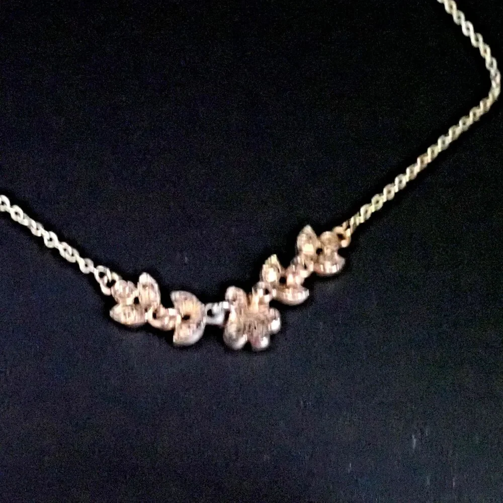 Dainty Red & Aurora Borealis AB Rhinestone Flower Gold Tone Chain Link Necklace